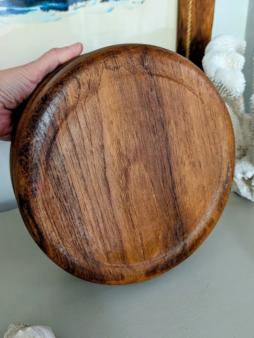 Large Mid Century Teak Wood Serving Salad Display Bowl Centerpiece Danish Modern
